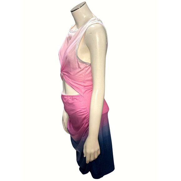 CCC Sleeveless Ombre Knot Front Cutout Bodycon Dress Small Polyester Spandex Ble - Picture 2 of 7